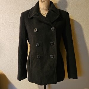 Calvin Klein Black Pea Coat Double-Breasted Wool